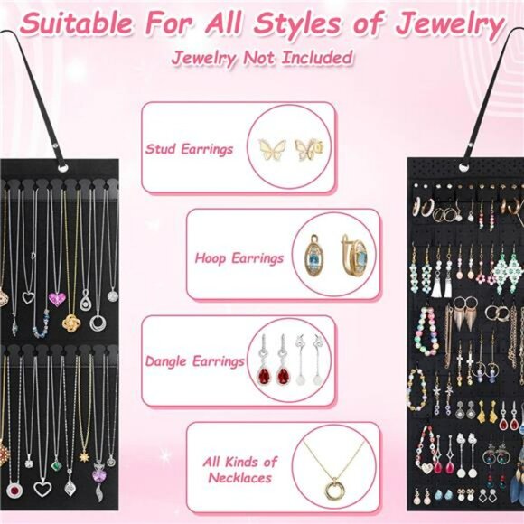 2 PC Jewelry Organizer Storage Hanging Holder Display Earrings Necklace Bracelet - Picture 3 of 7